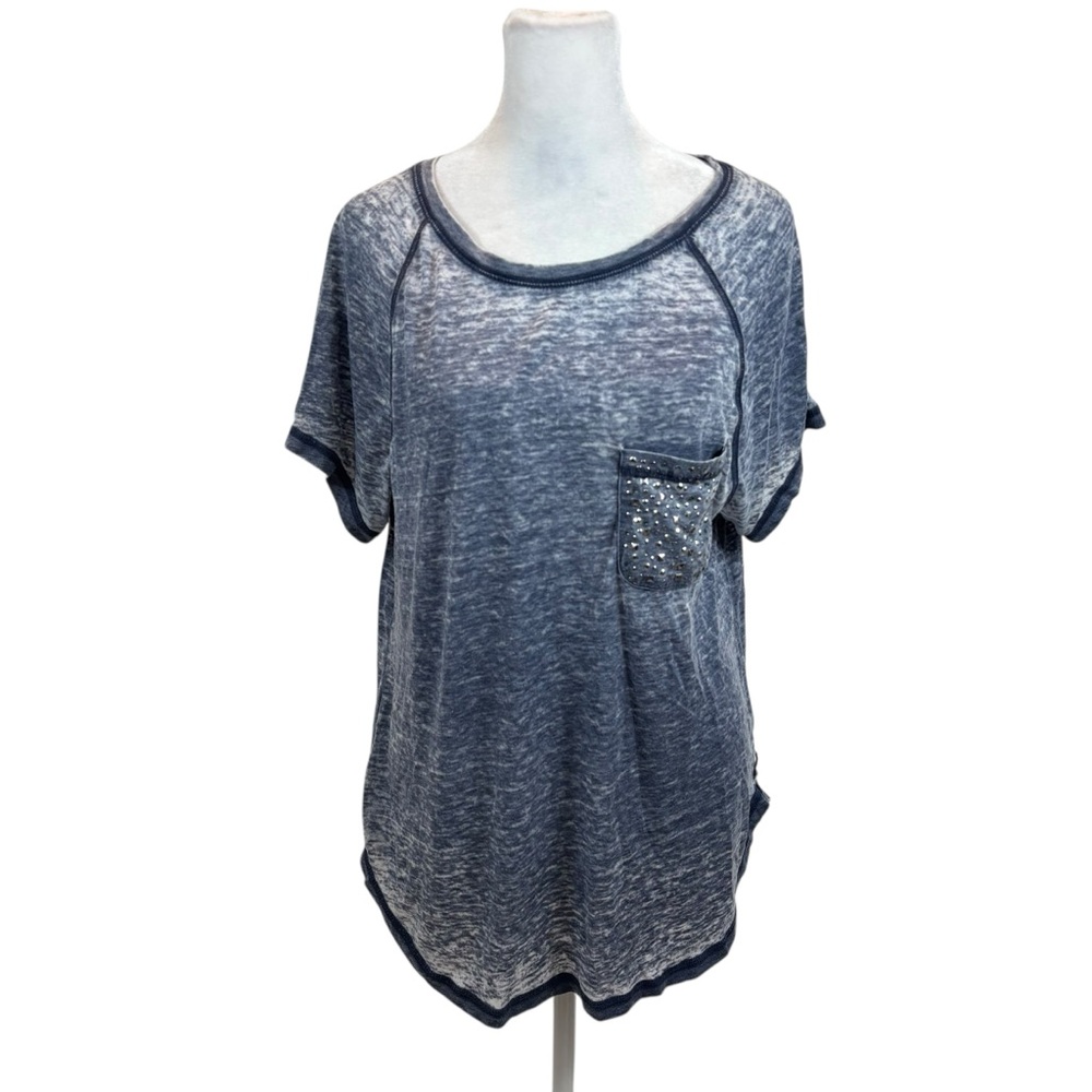Ladies Seven7 Brand Blue Mineral Wash T-Shirt with Pocket Size Medium